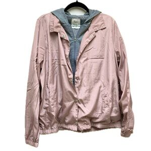 Pink Contrast Hooded Windbreaker Jacket